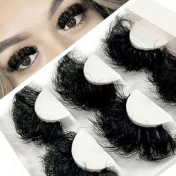 25mm 3 Pairs 8d Curling Fake Lashes, Faux Mink Dramatic Volume False Eyelash, Wispy Natural Fluffy Eyelashes Extension Makeup Tool