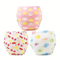 TEMU 3pcs Pattern Potty Training Pants, 6-layer Breathable Cotton Gauze 4 Seasons Baby Cloth Diapers, Children's Diaper Pants, Washable Diaper Pants