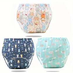 TEMU 3pcs Pattern Potty Training Pants, 6-layer Breathable Cotton Gauze 4 Seasons Baby Cloth Diapers, Children's Diaper Pants, Washable Diaper Pants