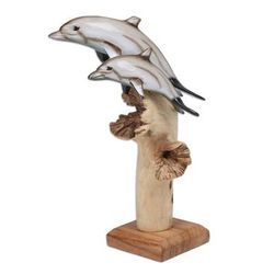 'Dolphin-Themed Handmade Jempinis and Benalu Wood Sculpture'