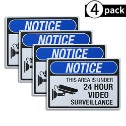 TEMU 4pcs/pack 24 Hour Video Surveillance Sign No Trespassing Signs, Large Metal10"x14" Rust Free, Aluminum Uv Printed, 4 Pre-drilled Holes.durable/weatherproof For House And Office