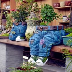 1pc Creative Blue Jeans Resin Planter - Diy Flower Pot For Indoor Garden, Yard, Lawn, Porch, Balcony, And Patio Decor