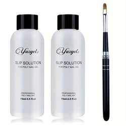 Poly Gel Slip Solution 150ml Kit, Nail Extension Liquid Solution, Anti-stick Poly Gel Slip Solutions For Poly Nail Gel, With Nail Art Brush, Starter Kit For Nail Gel Liquid Extension Diy Nail