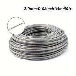 15m Steel Wire Nylon Grass Trimmer Line - 4 Sizes Available For Lawn Mower Cord Replacement