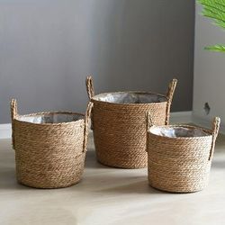 1 Set, Straw Woven Flower Pots, Woven Nordic Plants, Floor, Oversized Flower Pot Sets, High-end Weaving Storage Grass Baskets