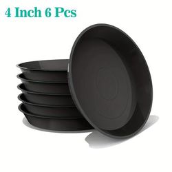 6pcs, Plant Saucer Plastic Plant Tray, 4 Inch Black Sturdy And Durable Flower Pot Container Accessories Plant Pot Saucers For Indoor And Outdoor