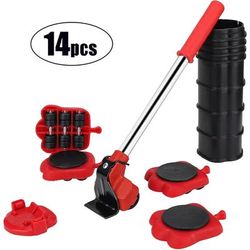 14pcs Heavy Duty Furniture Lifter, Furniture Movers Sliders Appliance Roller With 4 Sliders For Heavy Furniture Moving Pad Adjustable Height Lifting Tool For Sofas, Couches And Refrigerators Red