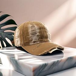 Vintage Ripped Unisex Baseball Washed Distressed Classic Hip Hop Sun Hats Trendy Lightweight Adjustable Dad Hat For Women & Men