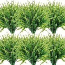 12 Bundles Artificial Fall Plants, 15inch/38cm, Fake Boston Fern Greenery Outdoor Uv Resistant No Fade Faux Plastic Plants Garden Porch, Perfect For Halloween Party Decor