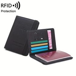 1pc Rfid Anti-theft Brush Multi-card Passport Bag, Travel Abroad Ticket Document Bag, Simple Fashion Multi-functional Passport Holder