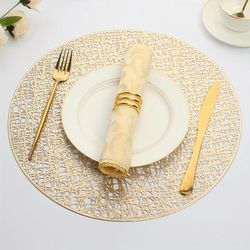 1/4/6/8/12pcs, Plastic Placemats, Mesh Round Table Pads, Light Luxury Golden Table Decoration Mat, Coffee Table Mat, Household Bowl Plate Mat, Pot Pad, Home Decoration, Room Decor