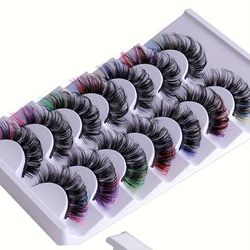 7 Pairs/set Strip Style Multicolor Eyelashes, Natural Curls, Thick, Long & Fluffy, Light Weight, Reusable, Suitable For All Kinds Of Parties, Performances And Other Occasions Music Festival