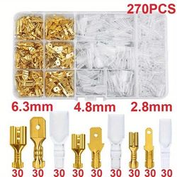 270pcs Box Insulated Male Female Wire Connector 2.8/4.8/6.3mm Electrical Crimp Terminals, Quick Splice Wire Spade Connector Crimp Terminal For Electrical Wiring Car Audio Speaker