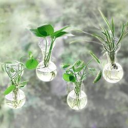 4pcs Window Plant Propagation Stations, Bulb Vase With Suction Cups - No Nails, Glass Plant Hanging Terrarium, Glass Hydroponics Plant Containers, Office Home Decor