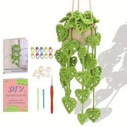 Turtleback Leaves Hanging Basket Beginners Crochet Kit, Crochet Starter Kits With Step-by-step Video Tutorials, Hanging Potted Plants Knitting Starter Pack For Beginners Decoration, Plants Family