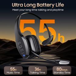 Trucker Wireless Headset, Wireless Headphone With Mic, Wireless Headset With Dual Noise Cancelling Microphone & Mute Button, 55hrs Working Time Pc Headset For Cell Phones, Computer, Truck Driver