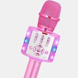 Vigor Karaoke Microphone Machine Toys For kids Bluetooth Microphone with LED Light, Birthday Gift - Pink