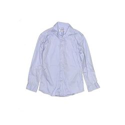 Isaac Mizrahi New York Long Sleeve Button Down Shirt: Blue Solid Tops - Kids Boy's Size 12