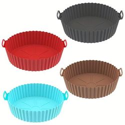 4 Pack Air Fryer Silicone Liners Pot For 3 To 5 Qt, Air Fryer Silicone Basket Bowl, Replacement Of Flammable Parchment Paper, Reusable Baking Tray Oven Accessories, (top 8in, Bottom 6.75in)