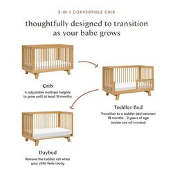 Babyletto Hudson 3-in-1 Convertible Crib with Toddler Bed Conversion Kit - Honey