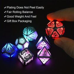 TEMU 7pcs Rechargeable Led Dnd Dice, Glow In The Dark Dice Set With Charging Box, Glowing For , Rpg, Mtg Table Games , Christmas Gift