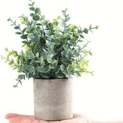 1/2/3pcs, Artificial Potted Plants, Mini Fake Eucalyptus Plant, Small Plastic Green Grass With Pot, Faux Eucalyptus Rosemary Plants For Shelf, Home Decor, Indoor, Table Decoration