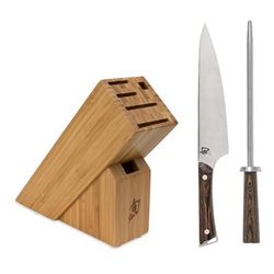 Shun 3 Piece Kanso Knife Set w/ Bamboo Block, Stainless Steel