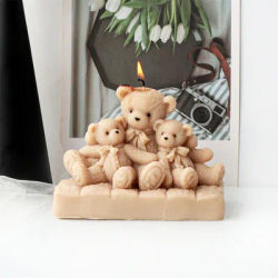 3D Teddy Bear stampo per candele in Silicone fai da te seduto Stand orso famiglia gesso profumato