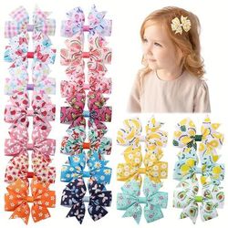 10pcs Summer Daisy Flower Pattern Bow Hair Clips, Girls Hair Accessories