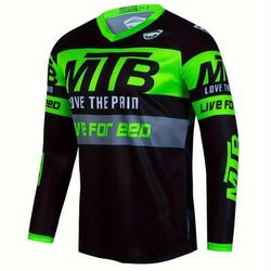 TEMU Men's Color Cycling Jersey, Quick Dry Breathable Moisture Wicking Long Sleeve Mtb Shirt For Biking Riding Sports