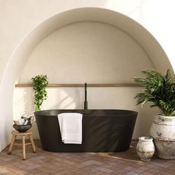 Randolph Morris Mia 67 Inch Freestanding Matte Black Acrylic Soaking Tub - No Faucet Drillings RMBP03-67-MB-BN