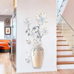 1Pc Elegant and Pure Four Lucky Grass Flowers Planting Wall, Bedroom, Living Room, Home, Self Adhesive Waterproof Stickers