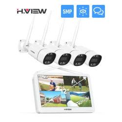 H.VIEW 3MP 5MP WiFi Security Camera Two-Way Audio System Kit Wireless CCTV System NVR with 12" LCD Monitor Outdoor