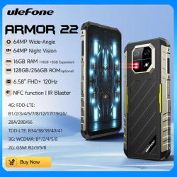 Ulefone Armor 22 Rugged Phone,16GB (8GB+8GB) RAM,128GB/256GB ROM, Android 13 Smartphone,NFC 64MP Night Vision 4G Mobile Phone