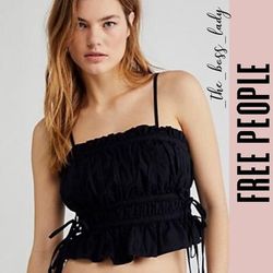 Free People Tops | Free People Top Cotton Crop Spring Summer Boho | Color: Black | Size: Xl