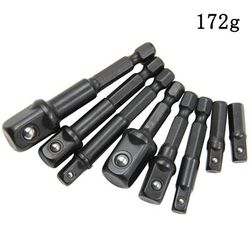 8pcs 1/2''3/8''1/4'' Hexagonal Handle Shank Adapter Sleeve Connection Conversion Rod Square Head Socket Extension Rod Electric Screwdriver Drill Set Tools With Impact Driver