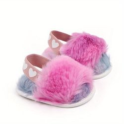 Fashion Tie Dye Plush Slide Sandals, Toddlers Crib Shoes (texture Path Size And Color Random For Shoe Surface Stripes)