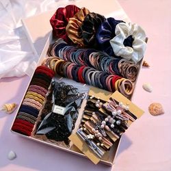 1085pcs Hair Styling Accessories Kit Elastic Hair Ties Large Intestine Hair Loops Trendy Non Slip Ponytail Holders For Women And Girls