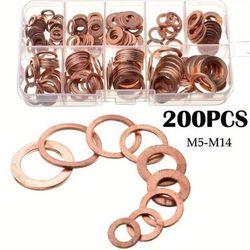TEMU 200pcs Copper Sealing Solid Gasket Washer Sump Plug Oil For Boat Crush Flat Seal Ring Tool Hardware Accessories