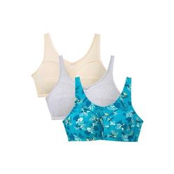 Plus Size Women's 3-Pack Cotton Wireless Bra by Comfort Choice in Dark Turq Assorted (Size 48 C)