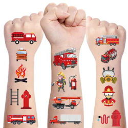 Tatouages temporaires autocollants de fête de camion de pompier, tatouages de visage de corps de fête sur le thème du pompier, fournitures de fête d'anniversaire, cadeaux