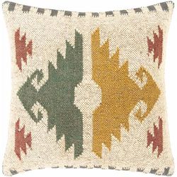 Cleora 20"L x 20"W Rustic Pillow Moroccan Plush Wool Amber/Beige/Brown/Dark Green/Navy/Rust/Brick Red/Rust/Mustard/Dark Red/Green Throw Pillow - Boutique Rugs