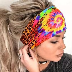 Colorful Leopard Print Tie-dye Headband Wide-brimmed Hairband Soft Headwear Hair Accessories