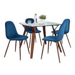 Folia Square Pebble Dining Set - 5 Piece by Lumisource in Walnut Blue Velvet