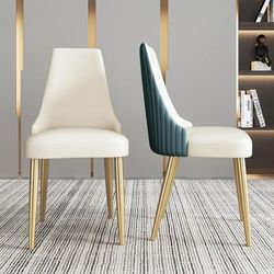 Modern Blue Dining Chair PU Lether Upholstery(Set of 4), Golden Stainless Steel Legs, Assembly Needed