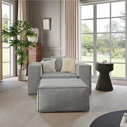 51.96" Minimalist Accent Chair with Ottoman, Deep Seat Couch, Anti-scratch and Water-proof, Light Gray