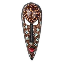 Giraffe Face,'African Wood Mask in Brown from Ghana'