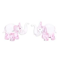 'Pair of Pink-Toned Handblown Glass Elephant Figurines'