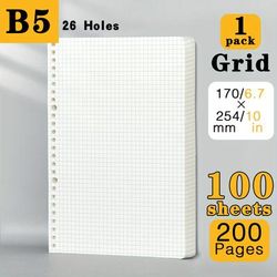 TEMU 200/600 Pages A5/b5 Removable Portable Loose-leaf Paper Refill, Grid Pattern, Finish, For Binder, Notebook Inserts & Journals, Ideal For Students, Office Stationery Organization, Large Paper