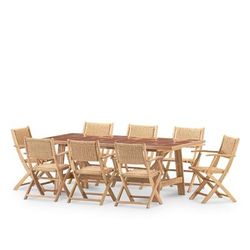 Set tavolo in ceramica terracotta 205x105 e 8 sedie ratán sant